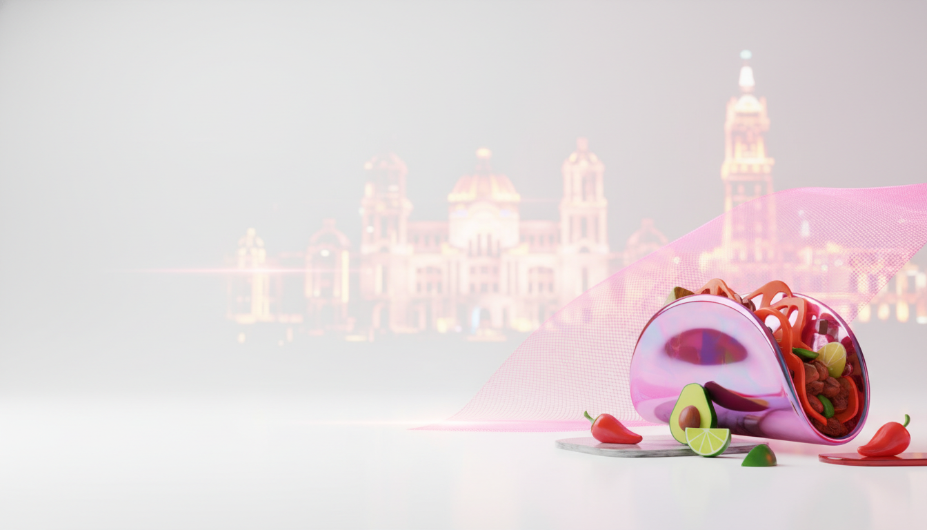 Vista gastronómica de Ciudad de México con platillos tradicionales y restaurantes coloridos